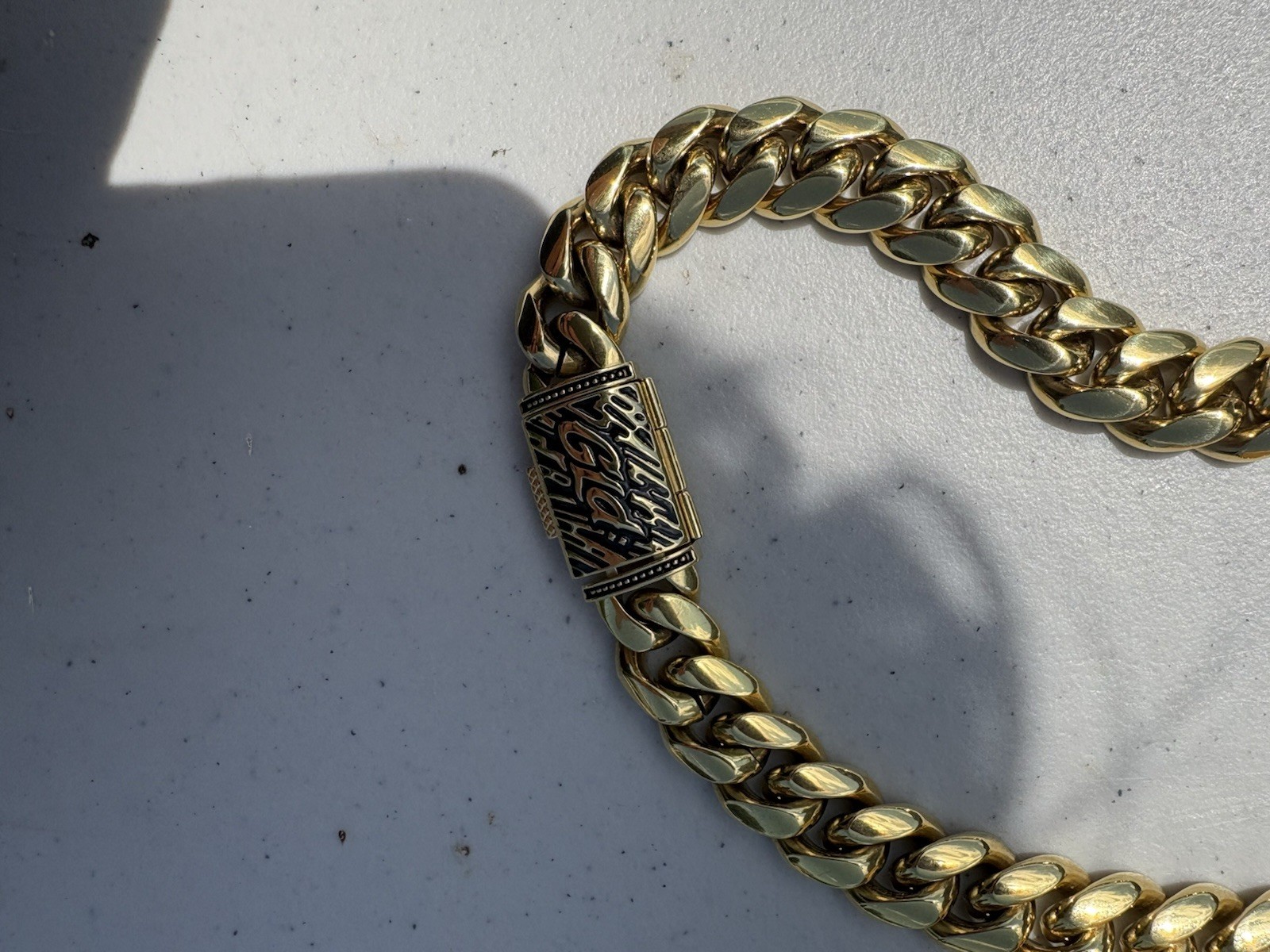 GLD Gold-Tone Cuban Link Chain Necklace Yellow Gold Plated, Box Clasp, Signed