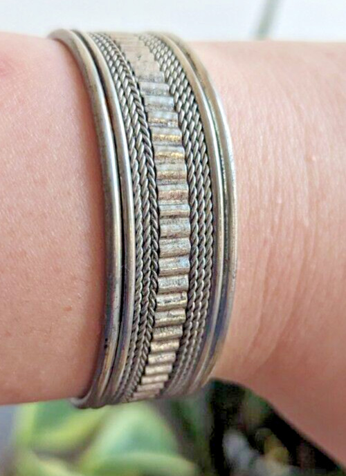 Silver toned cuff bangle (small to medium)