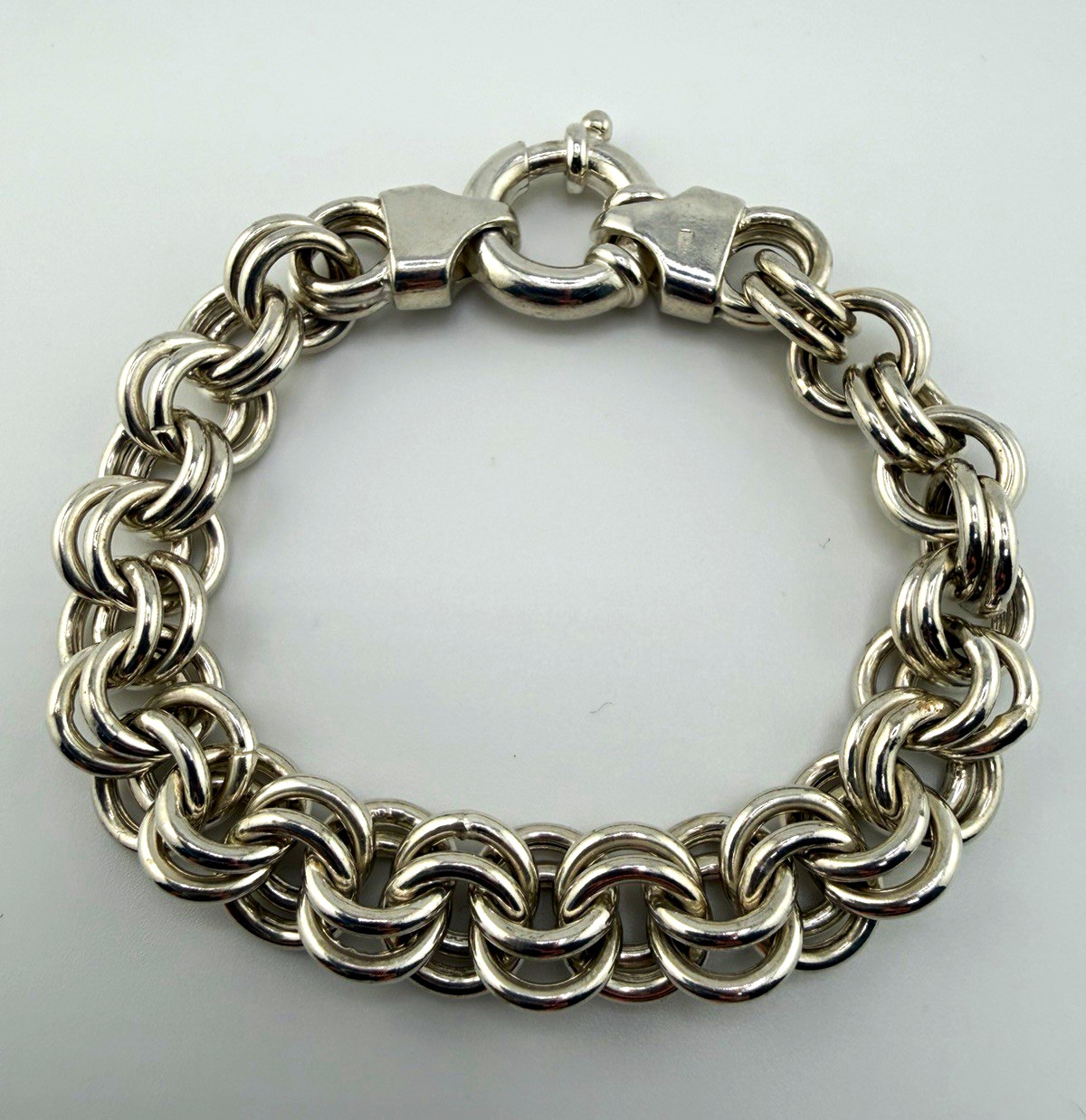Heavy Sterling Silver Double Curb Link Chain Bracelet with Toggle Clasp
