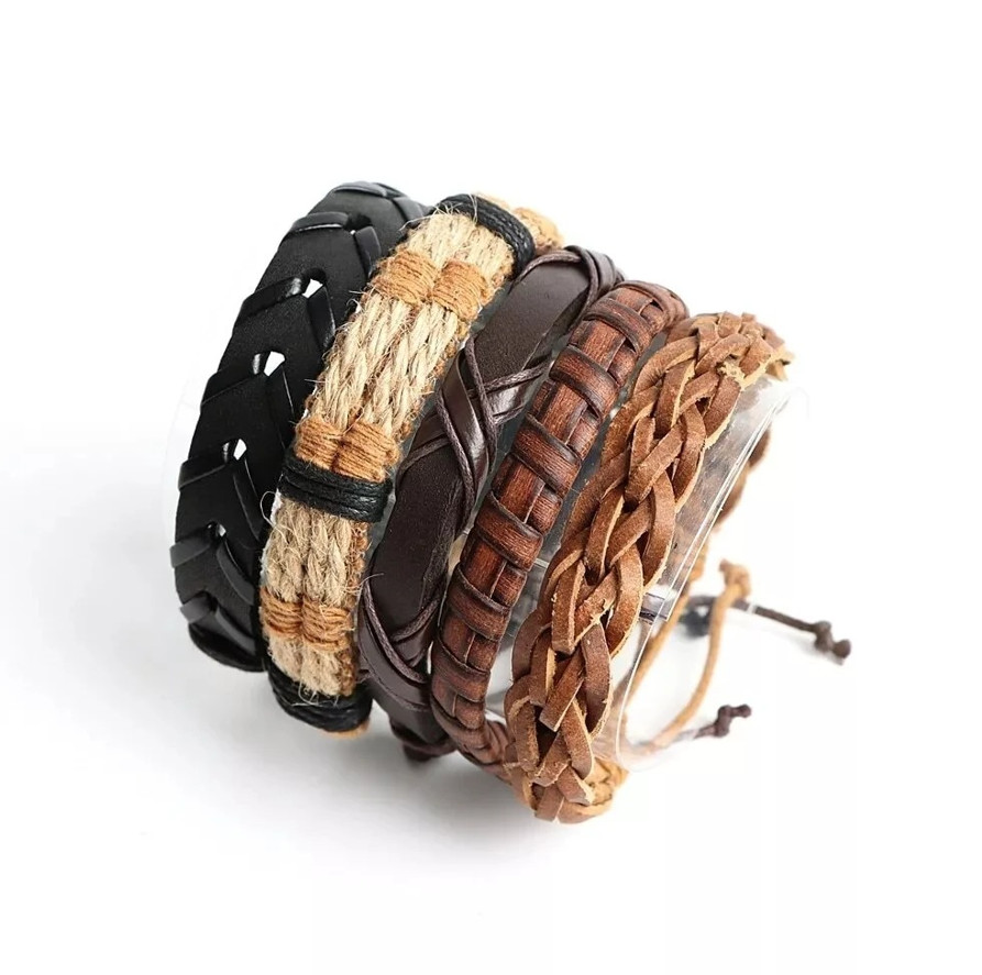 20pcs Braided Leather & Beads Bracelet Set – Adjustable Tribal Style Unisex