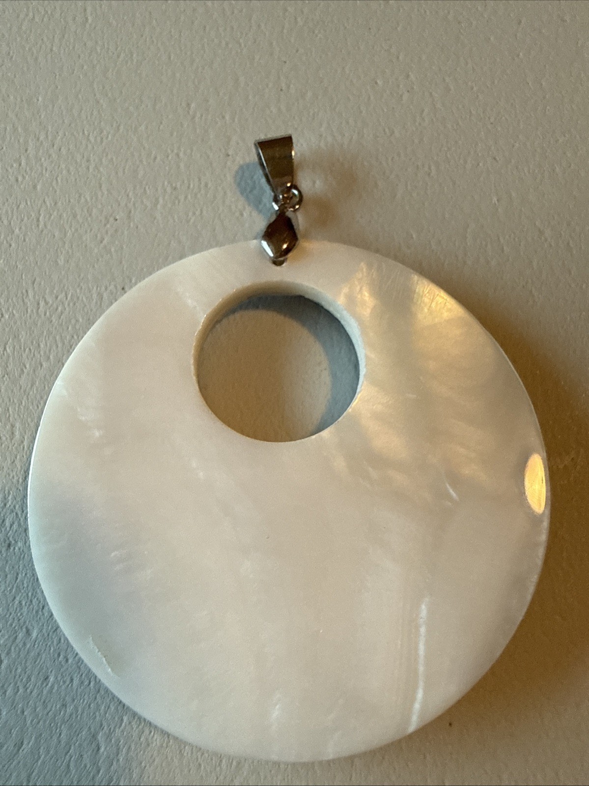 Abalone Shell Tree of Life Pendant Silver Tone Bail Reversible Approx 1.5” Diam