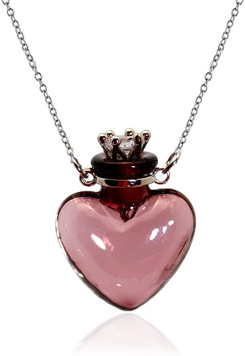 1PC 1PC Colorful Heart Vial Perfume Bottle Necklaces Stainless Steel Chain Make
