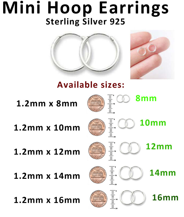 Sterling Silver Hoop Earrings 8mm 10mm 12mm 14mm 16mm 925 Nose Lip Ear Piercing