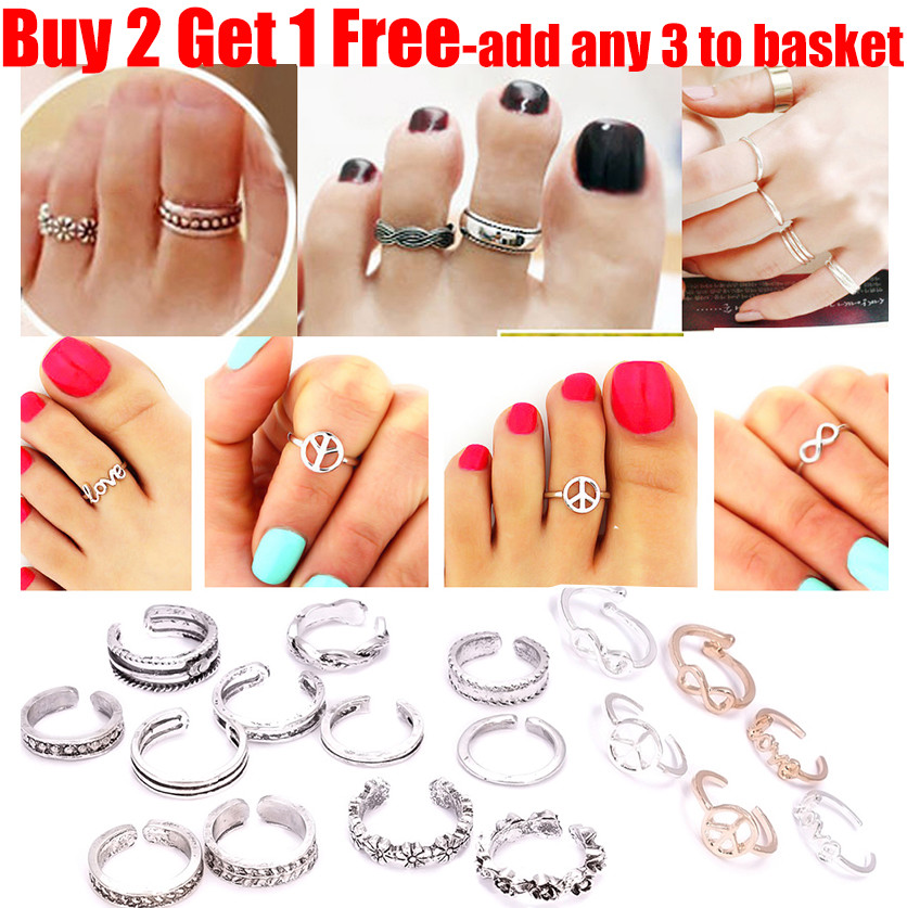 Women Lady 15+Styles Silver Plated Heart Peace Vintage Toe Rings For Women Girl