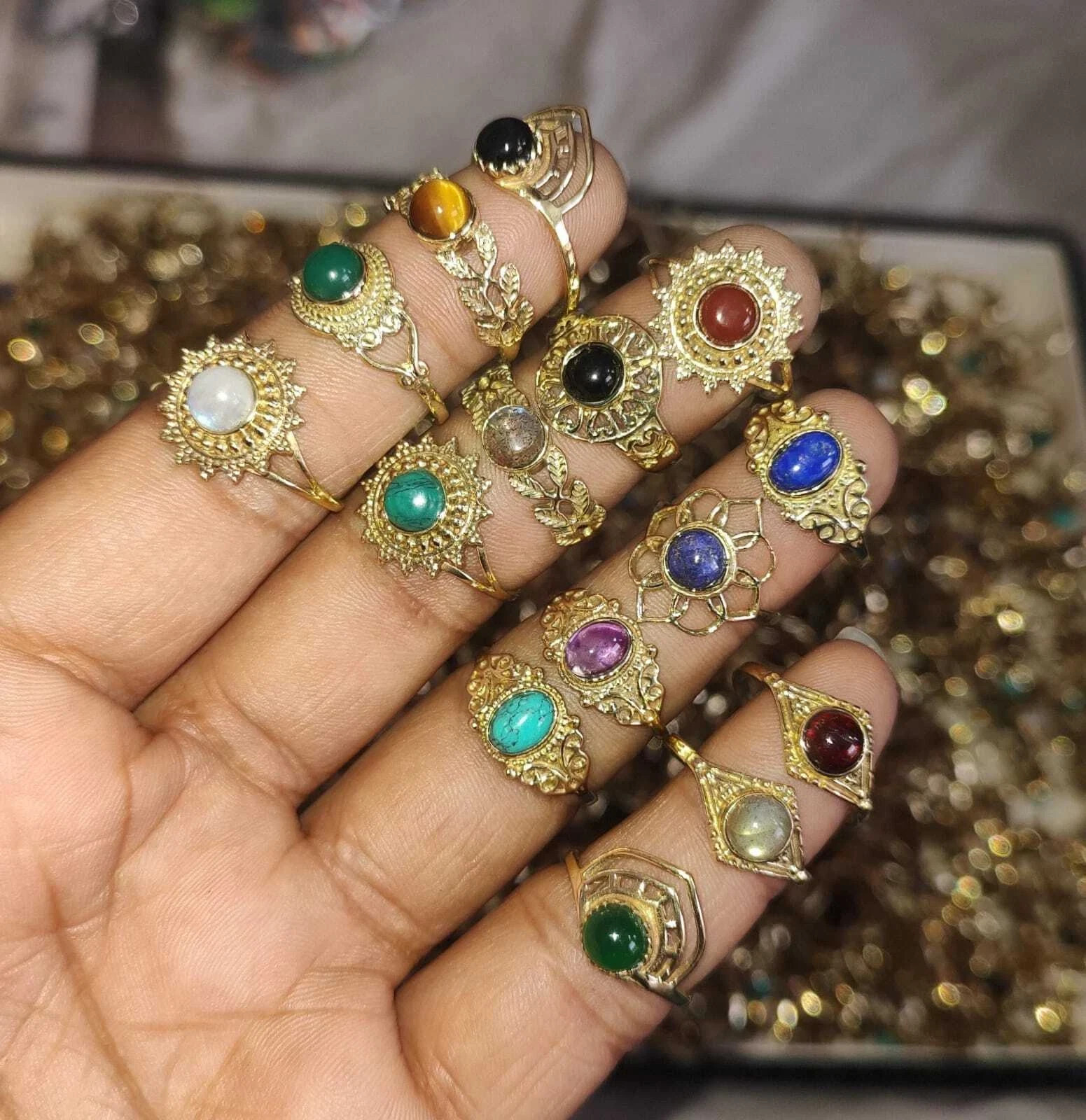 1-1000 Pcs Wholesale Mix Gemstone Rings Lot Brass Jewelry Reseller Bulk
