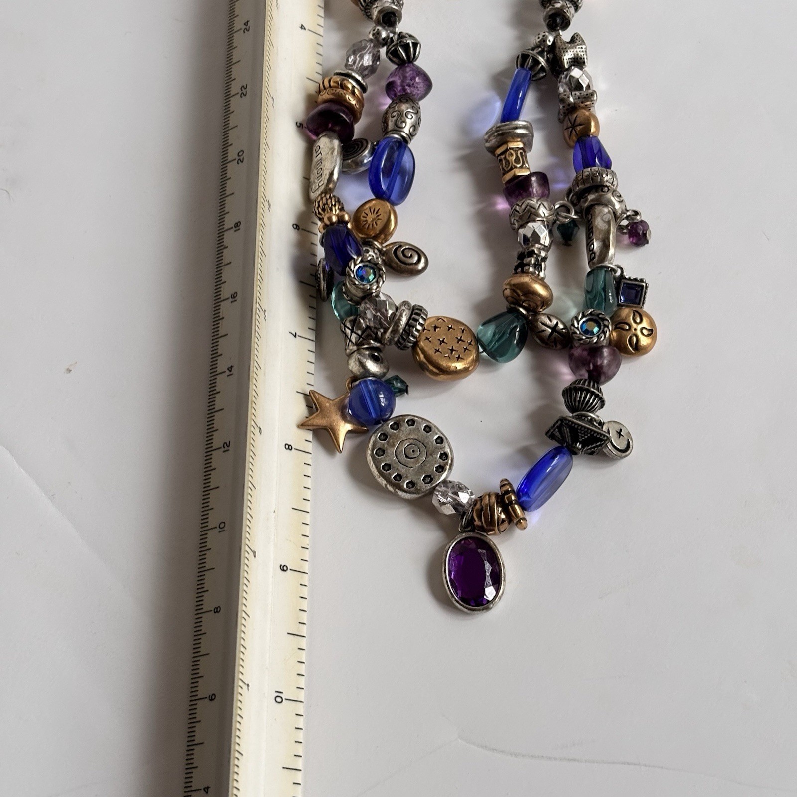 Vintage Unsigned Chico’s Charm Necklace Boho Colorful Dangle Beaded L676