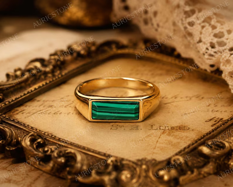 Lab Created Green Emerald Ring, Base Metal: Brass Finish: Gold Plated