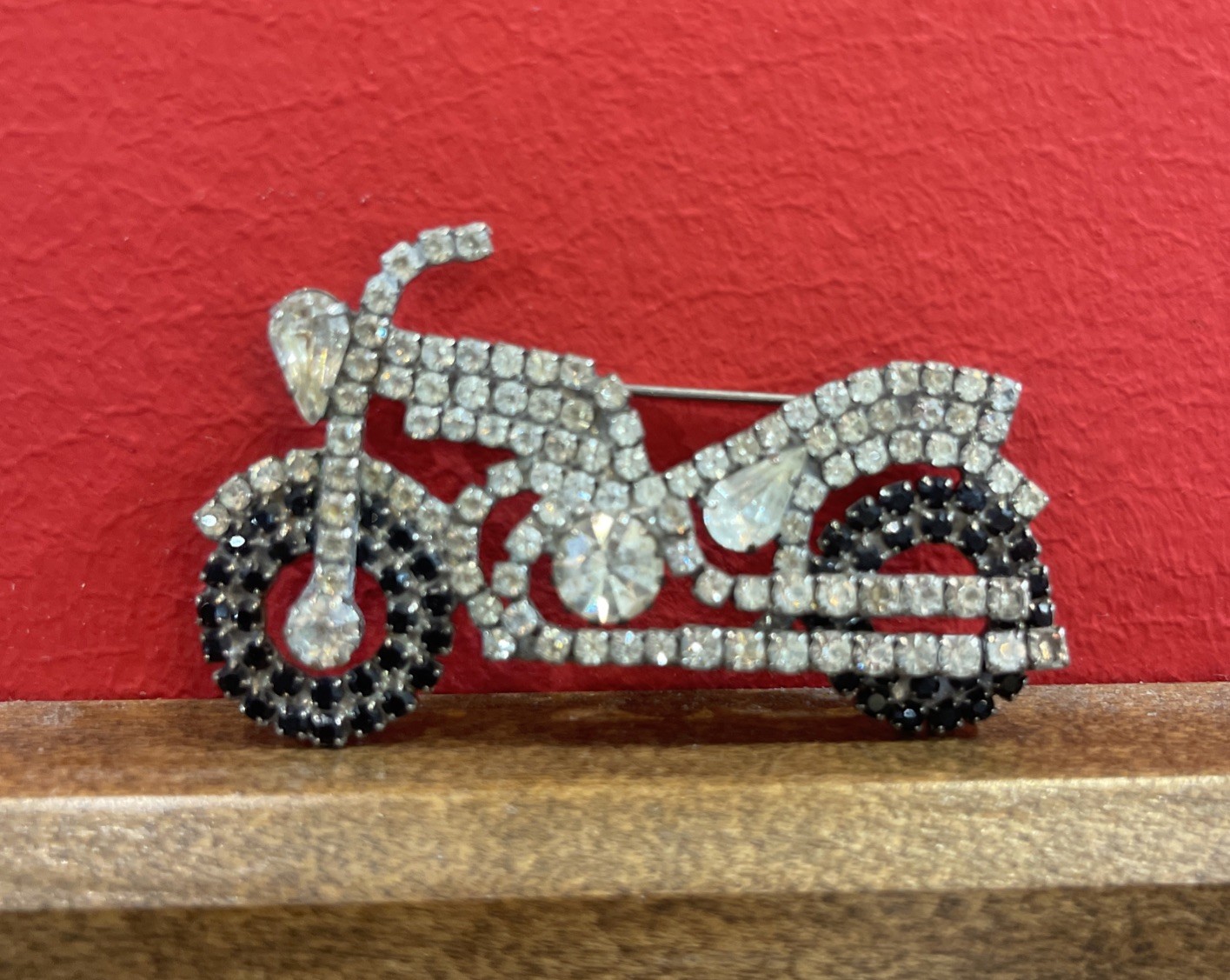 Vintage Rhinestone Motorcycle Brooch Unsigned Attributed To Dorothy Bauer