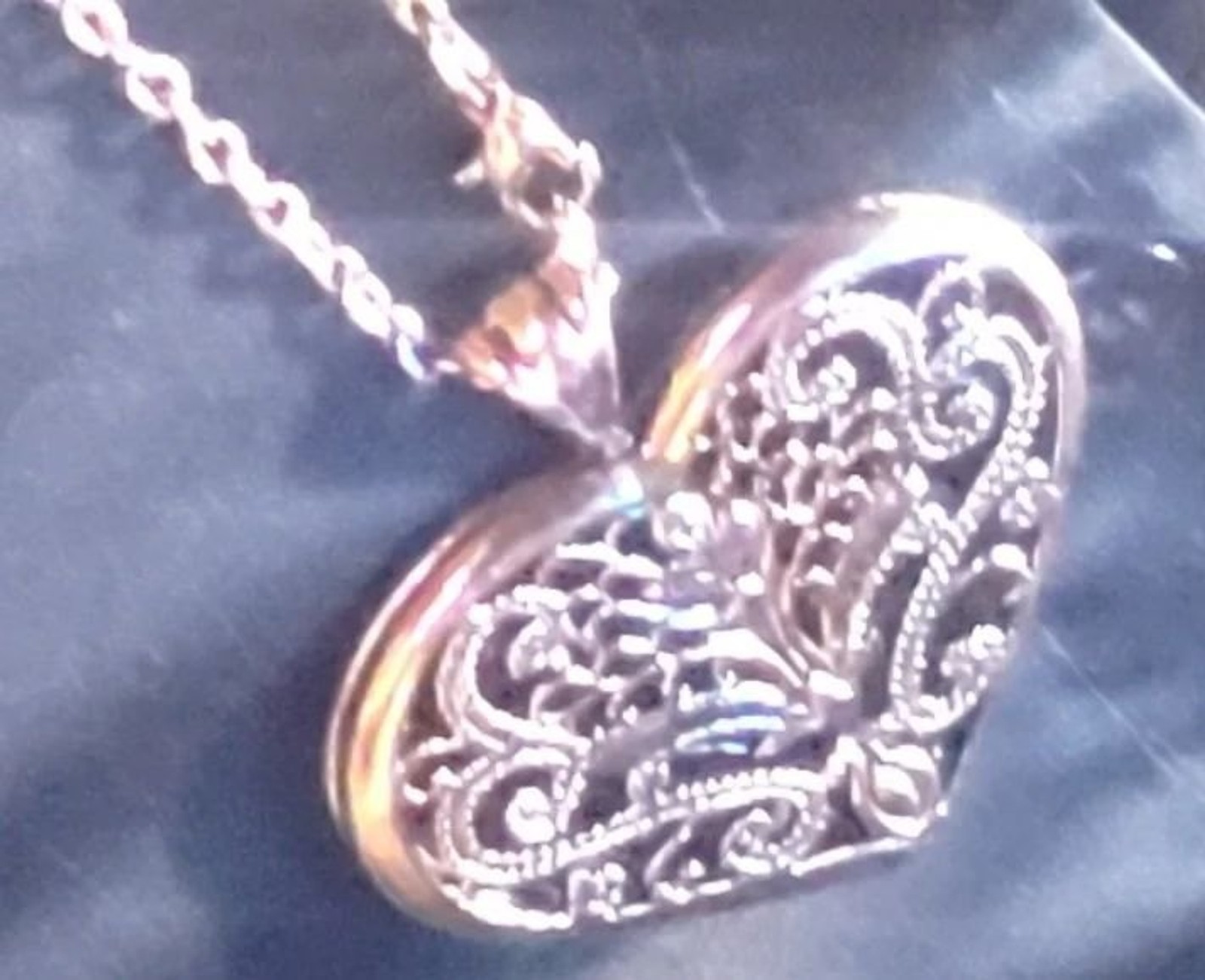 Filigree silver tone heart pendant necklace cottagecore