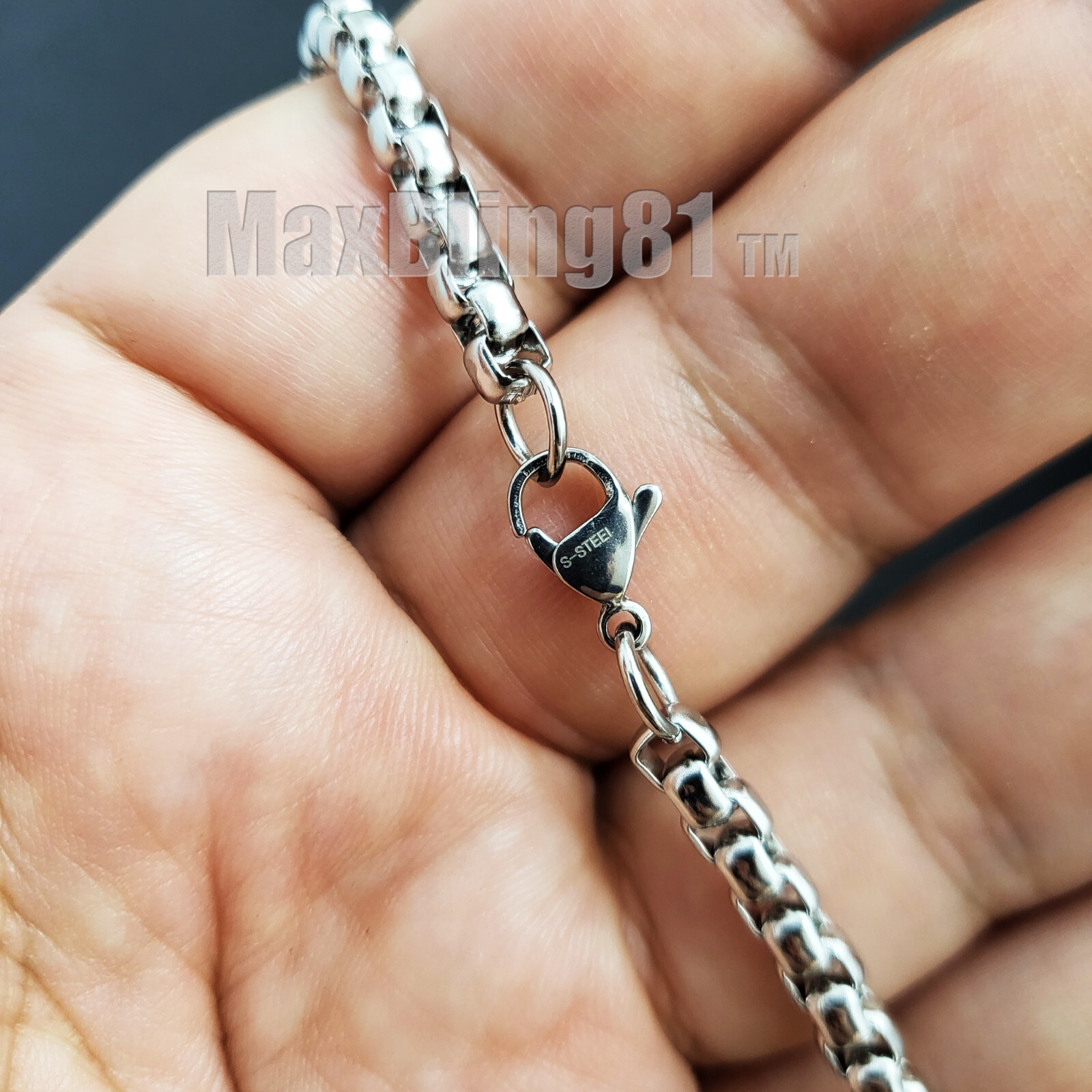 Hip Hop Rapper Style Stainless Steel Round Box 3mm 5mm 24″ 30″ Chain Necklace