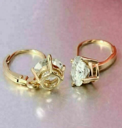 2.00Ct Round Cut VVS1 Diamond Drop & Dangle Earrings 14k Yellow Gold Plated