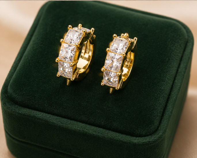 4.00Ct Princess Cut Simulated Diamond Men’s Hoop Earrings 14K Yellow Gold Plated