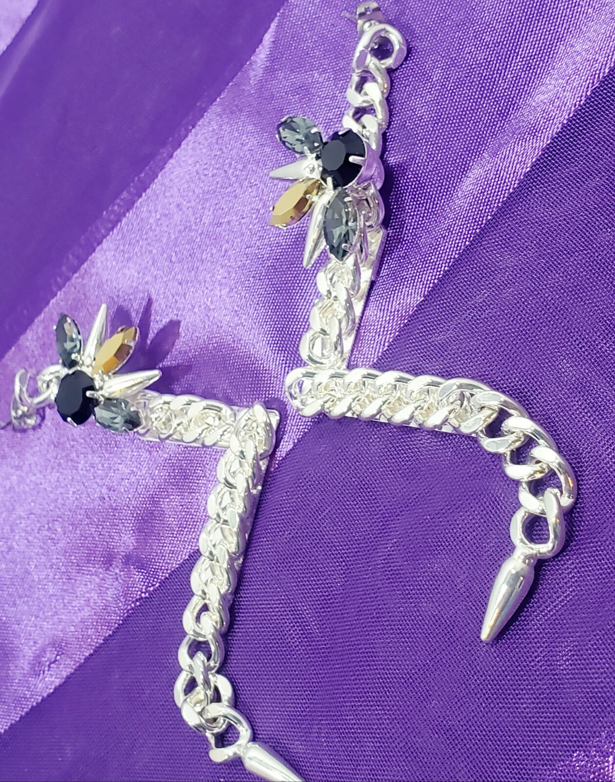 Designer FALLON Signed Micro Spike Chain EARRINGS Swarovski Crystals 2012