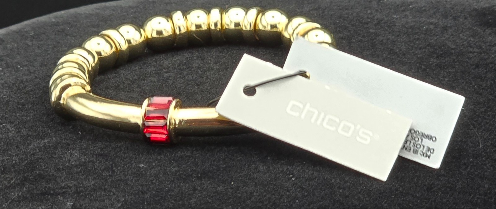 Chico’s Gold-Tone Red Glass Bead Stretch Bracelet