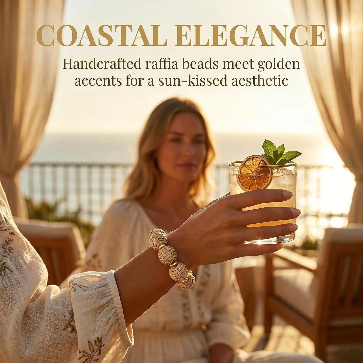 Adjustable Raffia Bracelet with Elegant Rattan Balls – Perfect Summer Accessory
