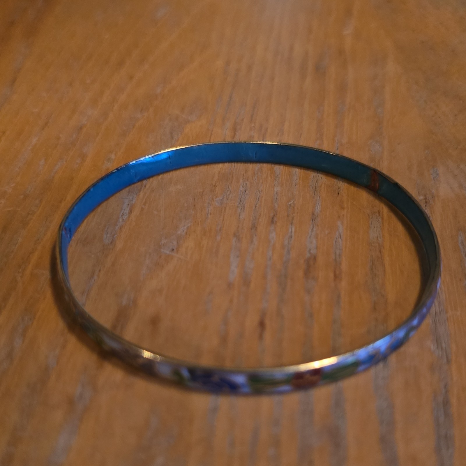 Blue Multicolor Enamel Metal Floral Bangle Bracelet Round No Stone