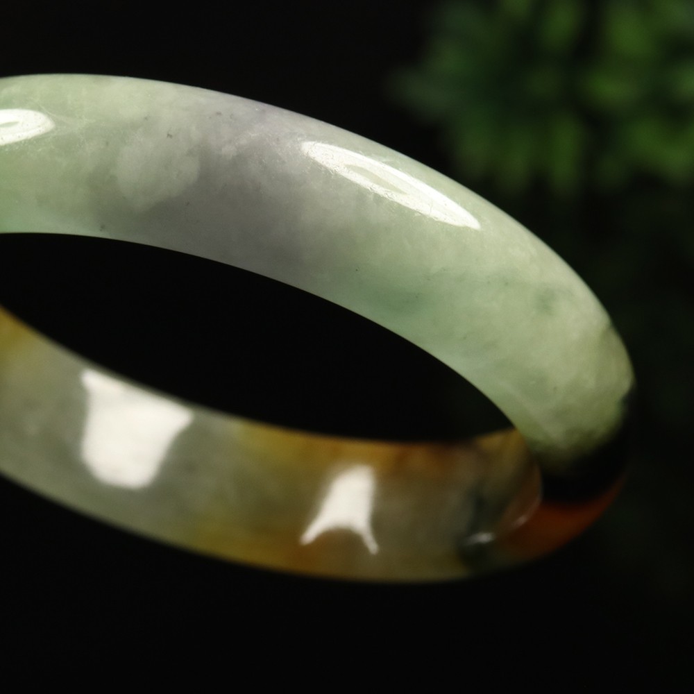 59mm Brown Lanvender Green Jadeite Jade Bangle Bracelet Burma Jadeite A-13961