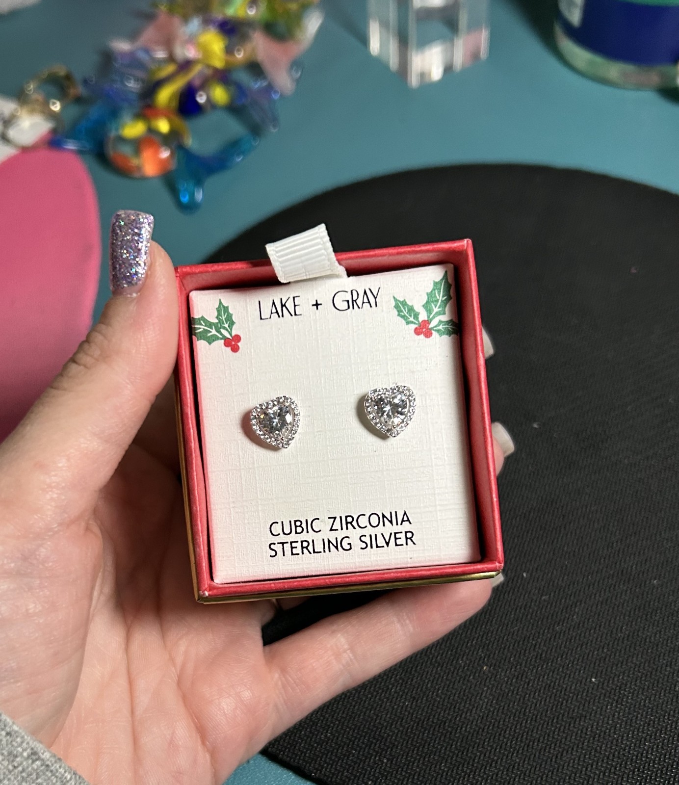 Lake + Gray Sterling Silver Heart CZ Halo Stud Earrings NIB Gift Box