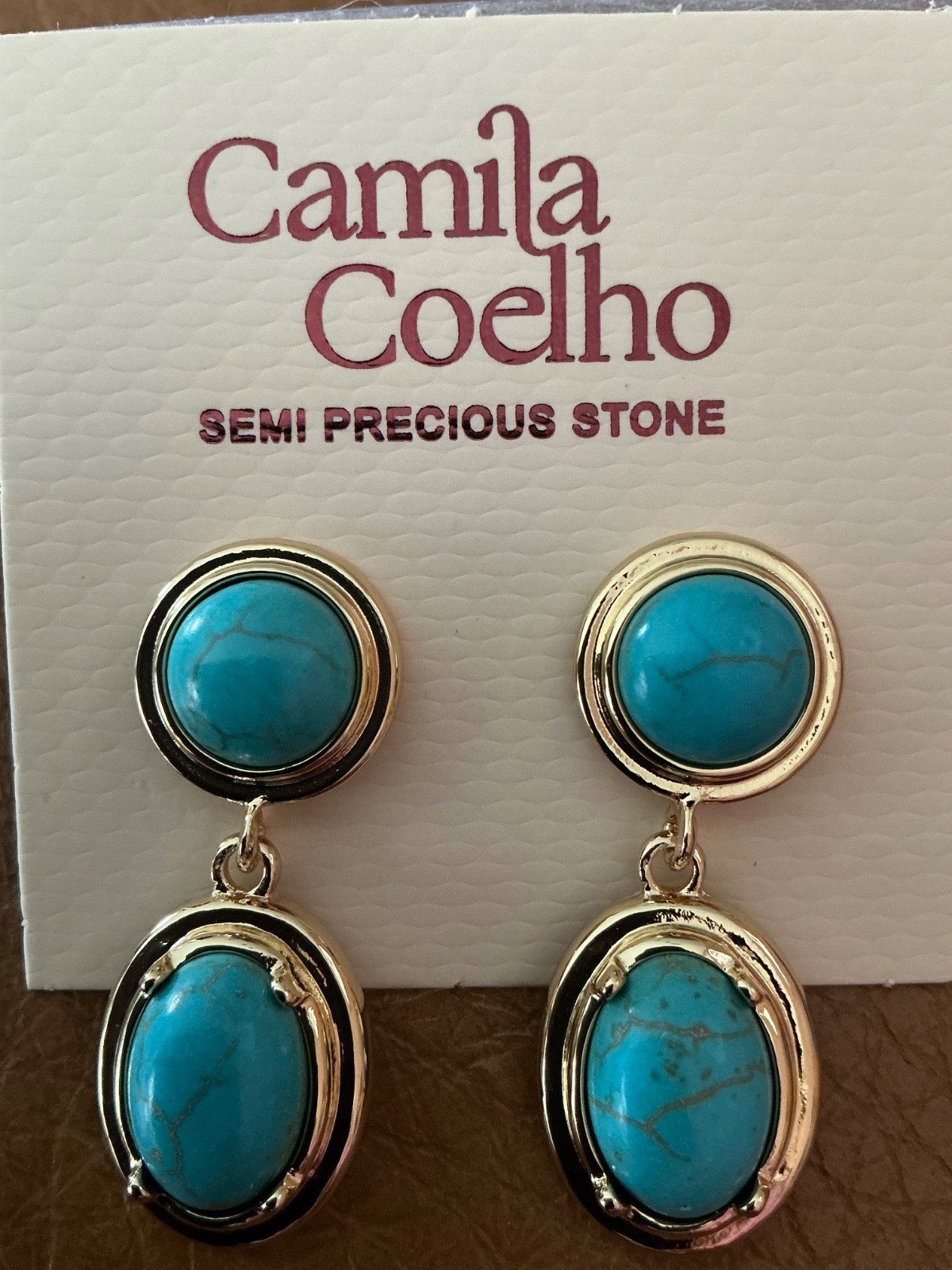 Camila Coelho DEMI FINE SEMI PRECIOUS STONES Turquoise 4cm earrings NWT