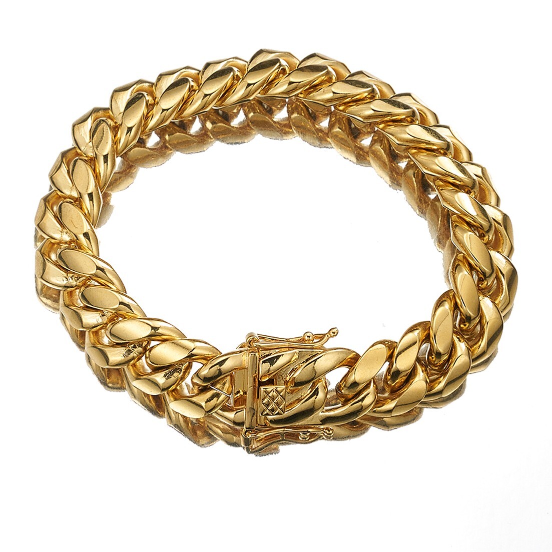 Mens Miami Cuban Link Bracelet 18K Gold Plated Stainless Steel Hip Hop 14mm 8.6″