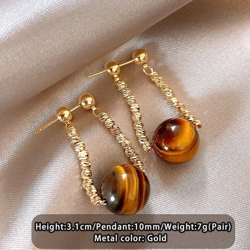 Round Tiger Eye Stone Hanging Earrings Womens Pendant Earring Fashion Jewelry