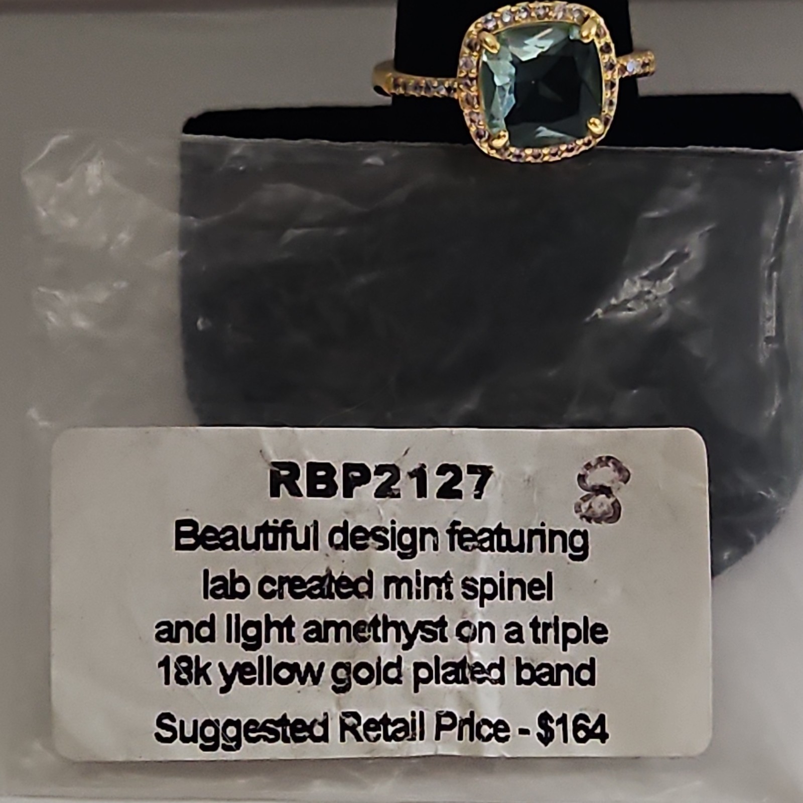 RBP2127 Lab-Created Mint Spinel and Amethyst Halo 18K YG Plated Ring 8