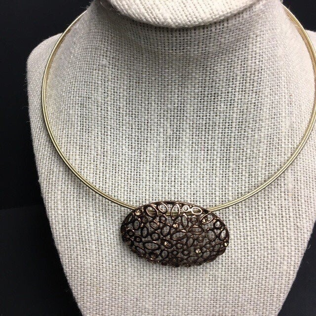 Bill Blass Choker Necklace Oval Filigree Copper Gold Collar Baskin Brothers