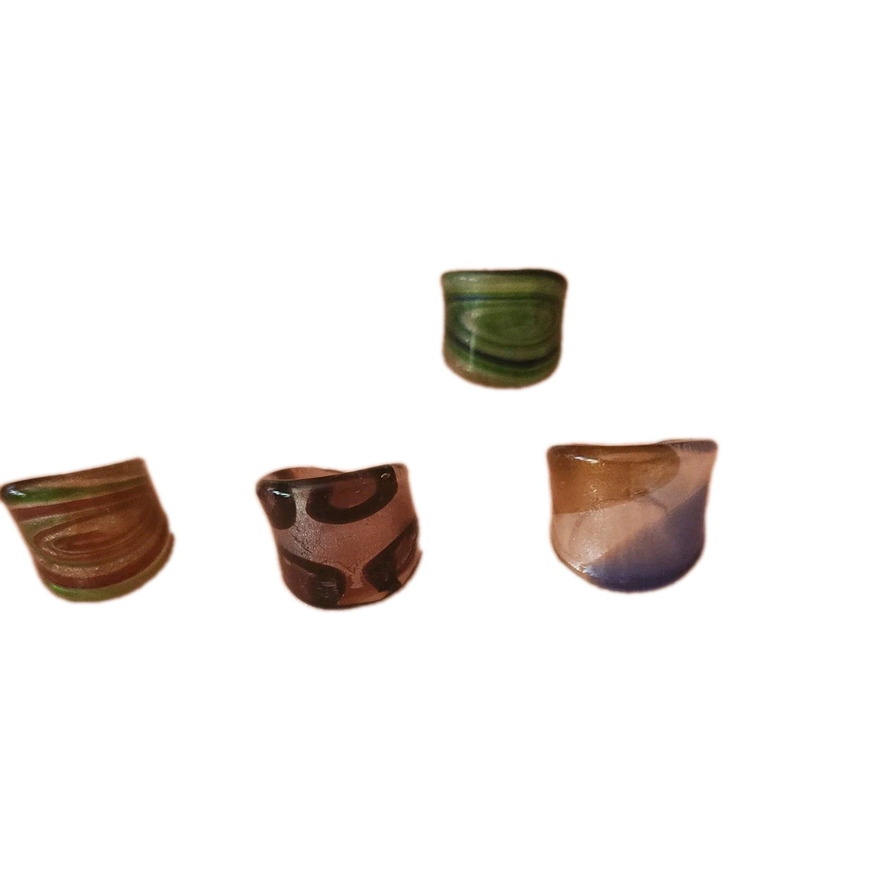Murano Venetian Glass Rings Colorful Blues Greens Browns Assorted Sizes Lot of 5