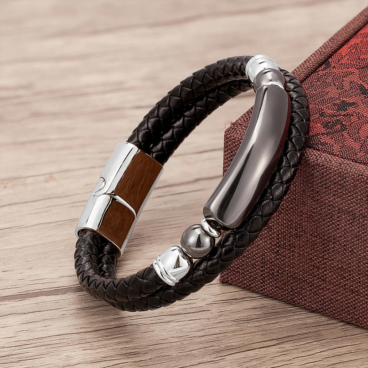 Men’s Multi-Layer Leather Bracelet with Natural Stone – Stainless Steel Clasp