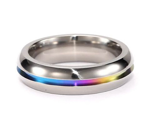 Pride Shack – Rainbow Anodized Plain Ring – LGBT Lesbian Gay Pride Ring Steel