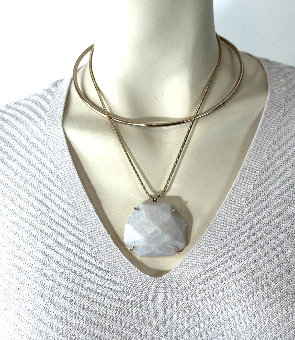 Vince Camuto Rose Gold Tone Large White Stone Double Layer Pendant Necklace NWT
