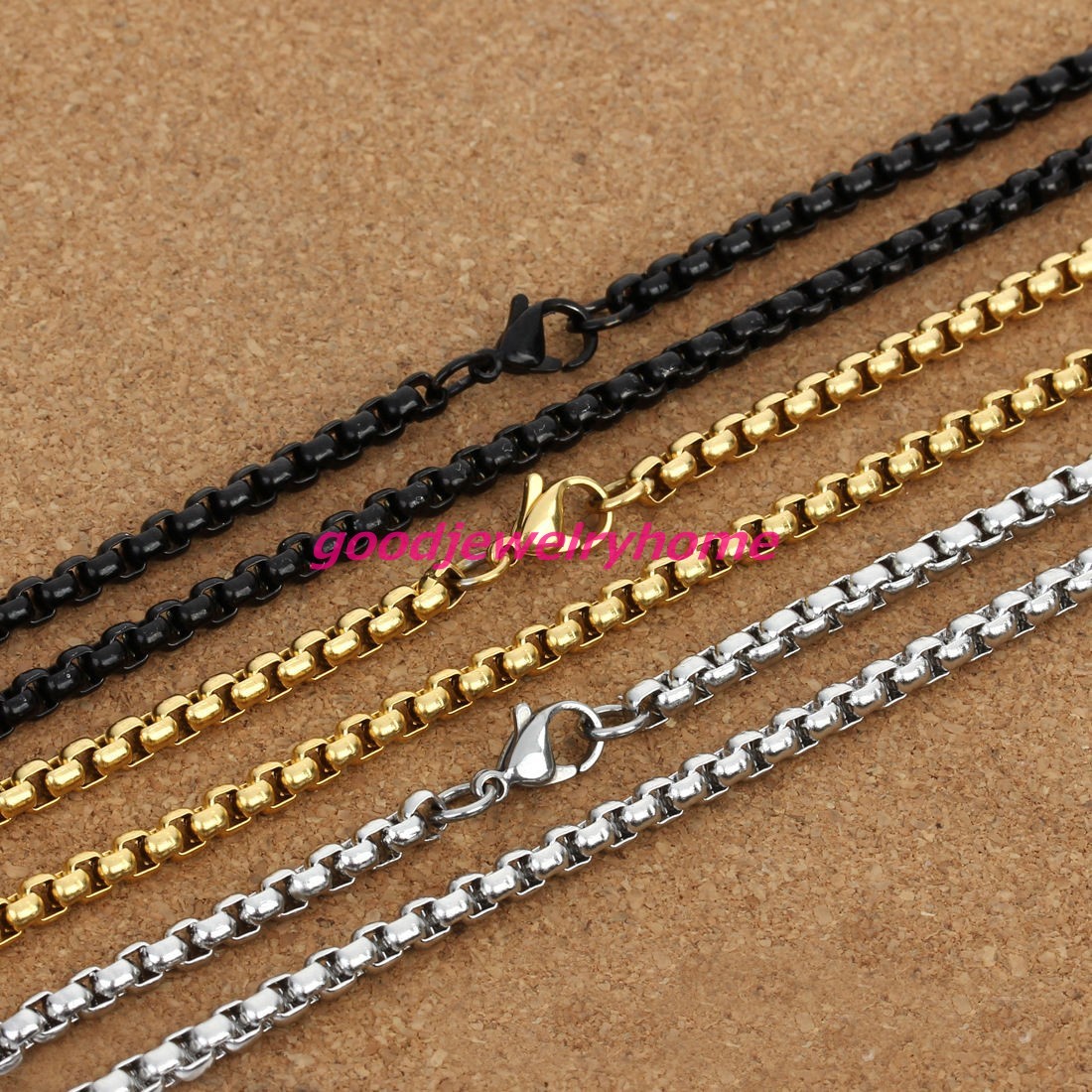 1/2/3/4/5/7MM Silver Gold Black Stainless Steel Rolo Box Chain Necklace 16-40″