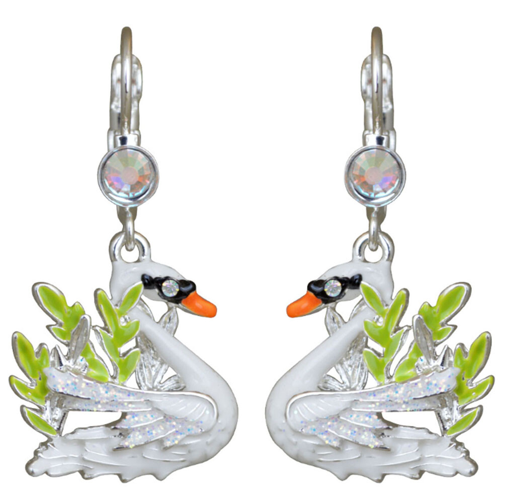 Kirks Folly Fairyland Swan Leverback Earrings sterling silvertone