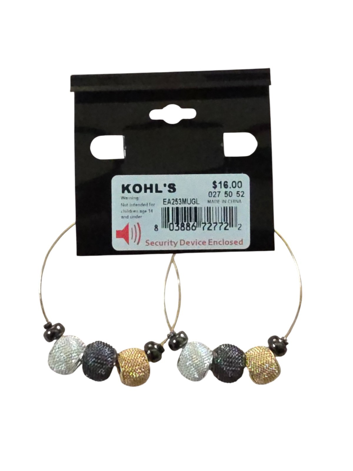 Apt. 9 Women’s Trendy Tri Color Lever Back Hoop Earrings NWT