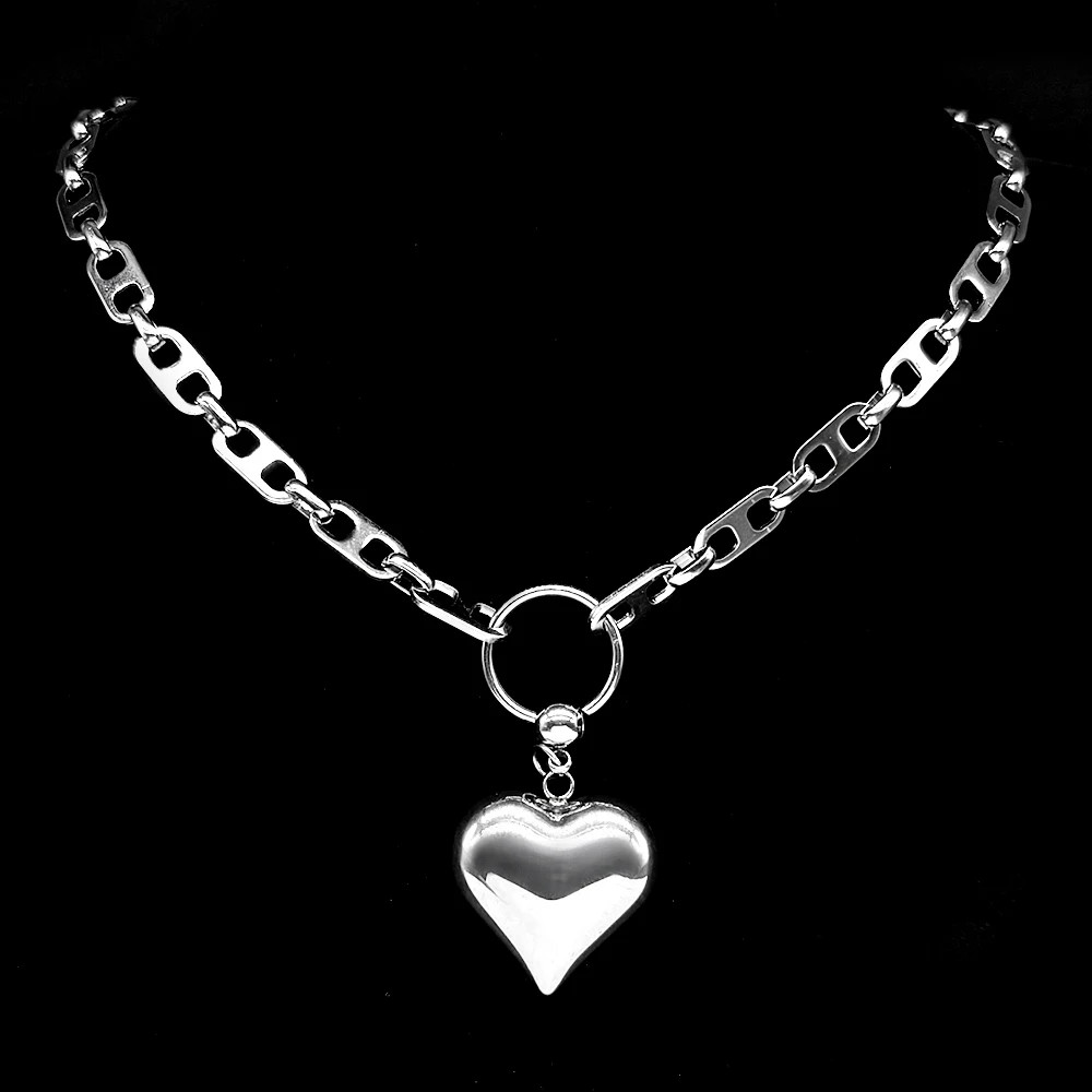 Love Heart Romantic Retro Pendant Necklace Stainless Steel Hiphop Punk Unisex Gi