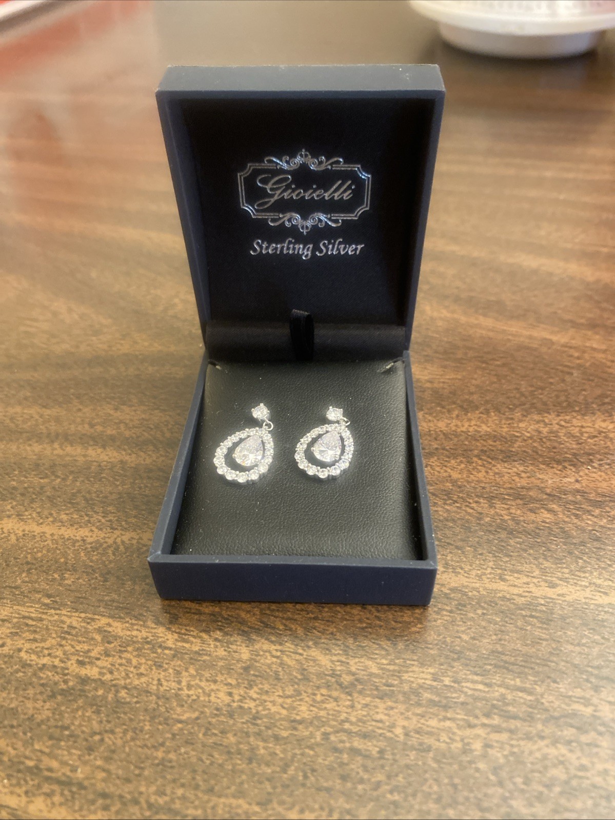 VTG Gioielli Sterling Silver Crystal Drop Earrings Elegant Bridal Gift Box