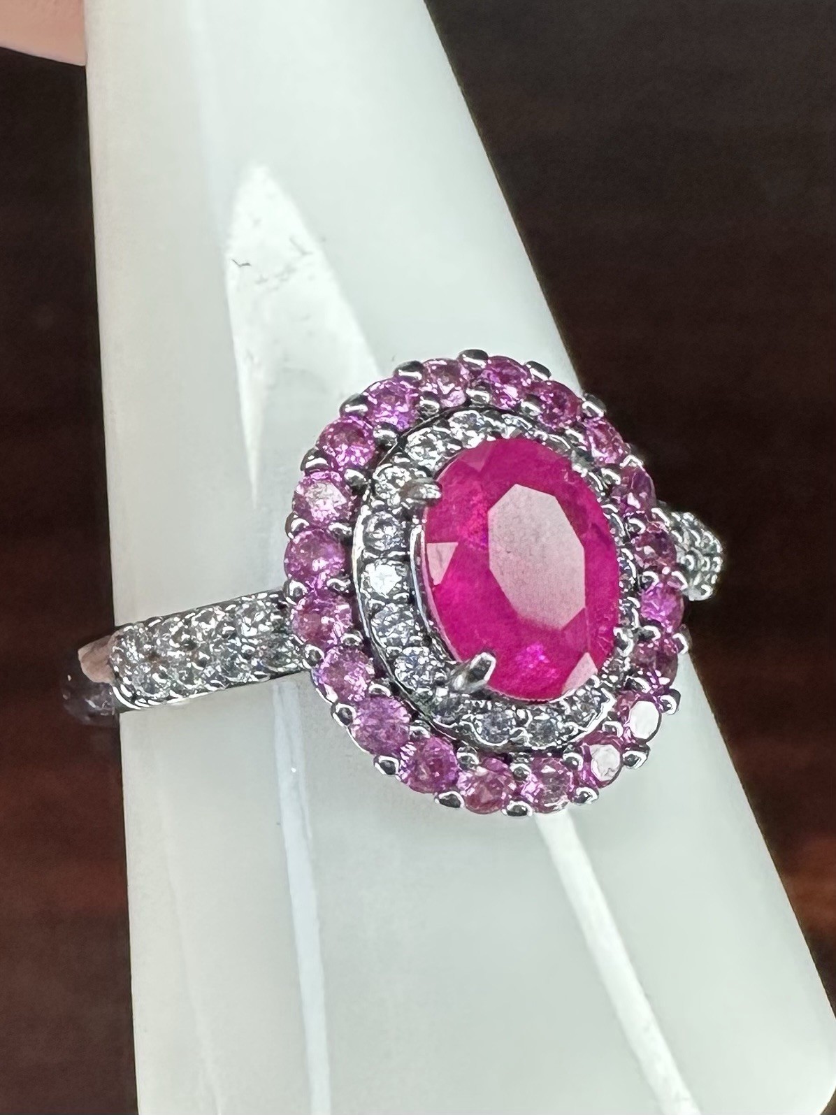 Bomb Party Ring- Treated Genuine Quartz/Lab Corundum- Size 11- Hematite Plated