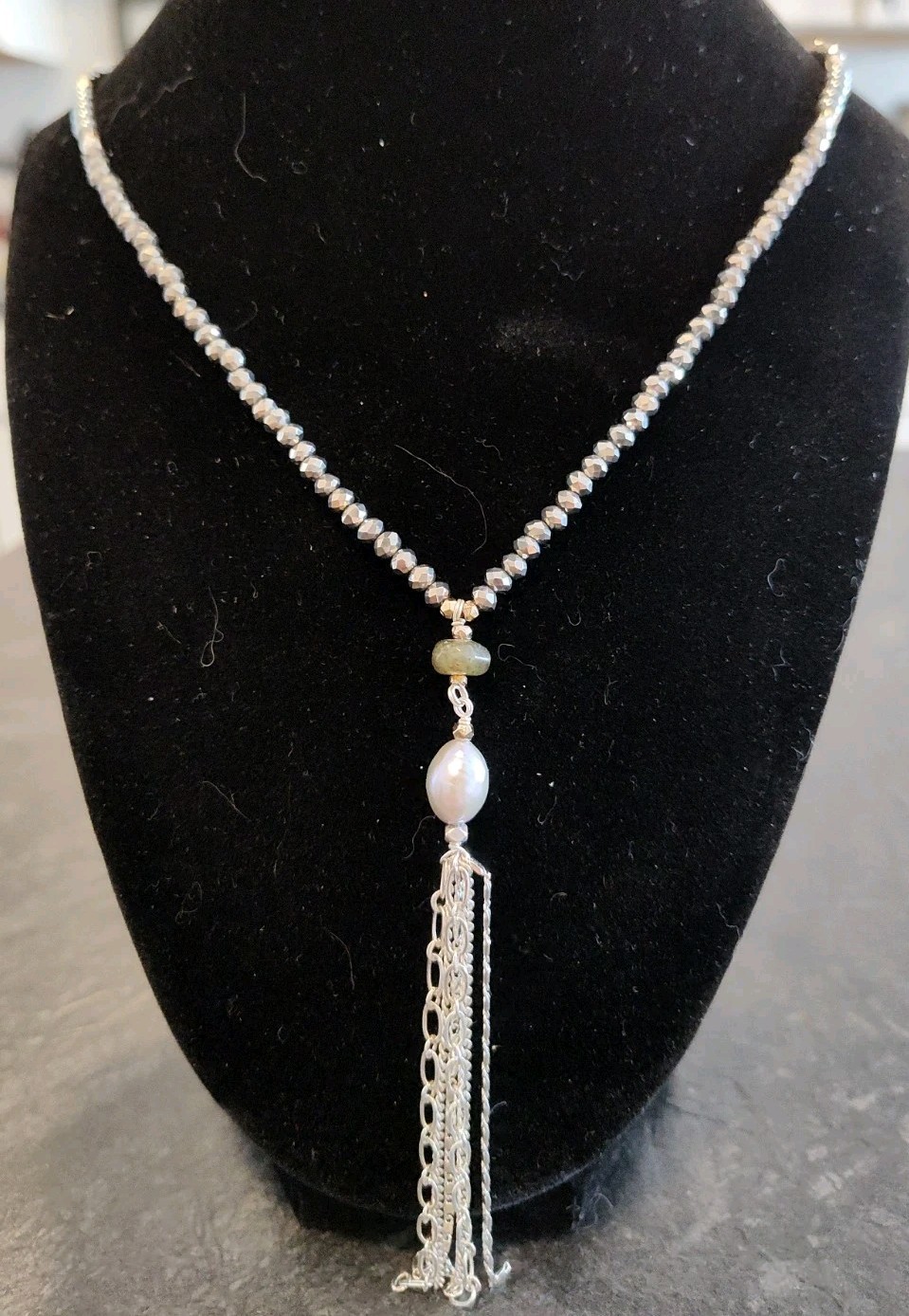Lucky Brand Silver Tone Faceted Bead Boho Chic Long Tassel Necklace