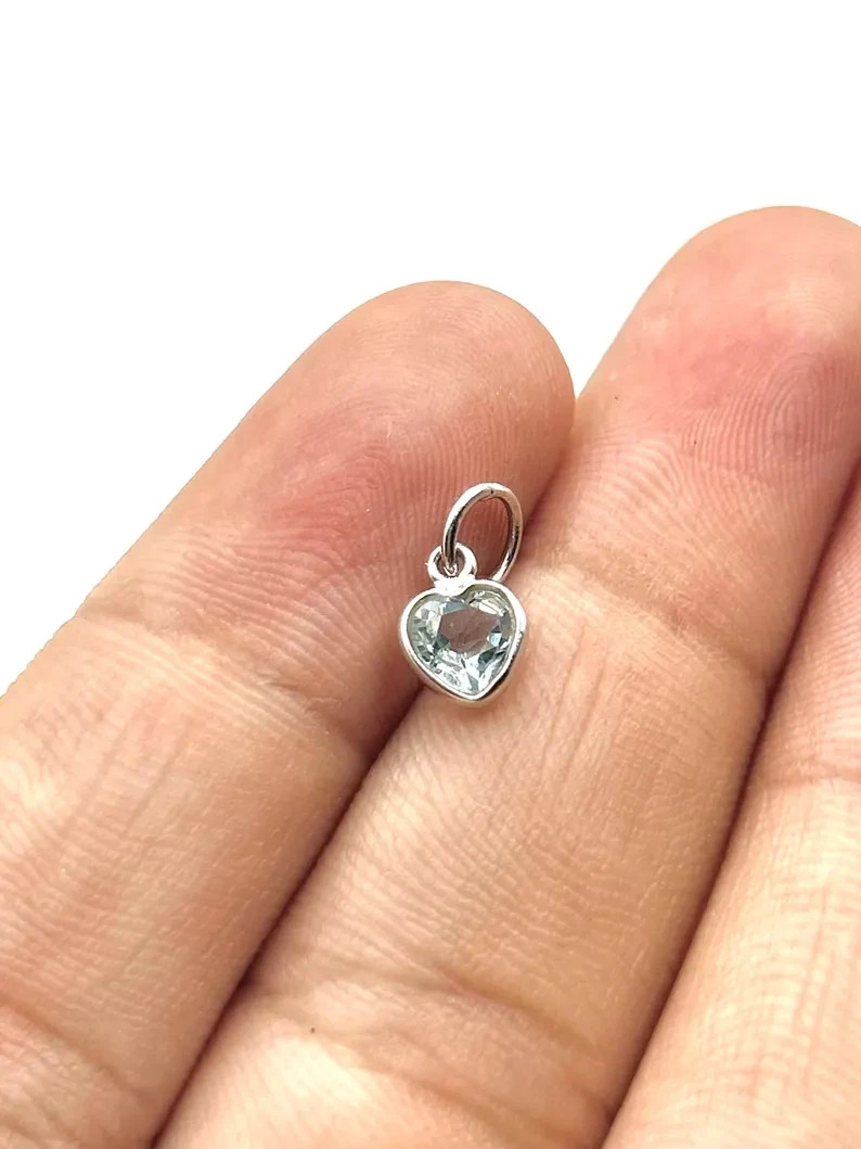 Blue Topaz Heart Charm: Sterling Silver or Gold Pendant, December Birthstone