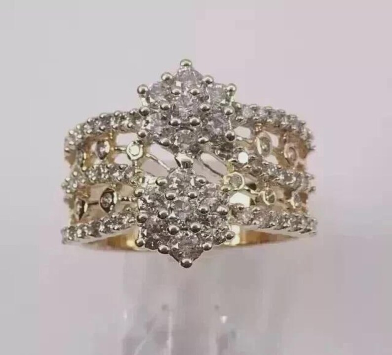 Vintage Diamond Cluster Ring 925 Silver Floral Wedding Anniversary Ring for Her