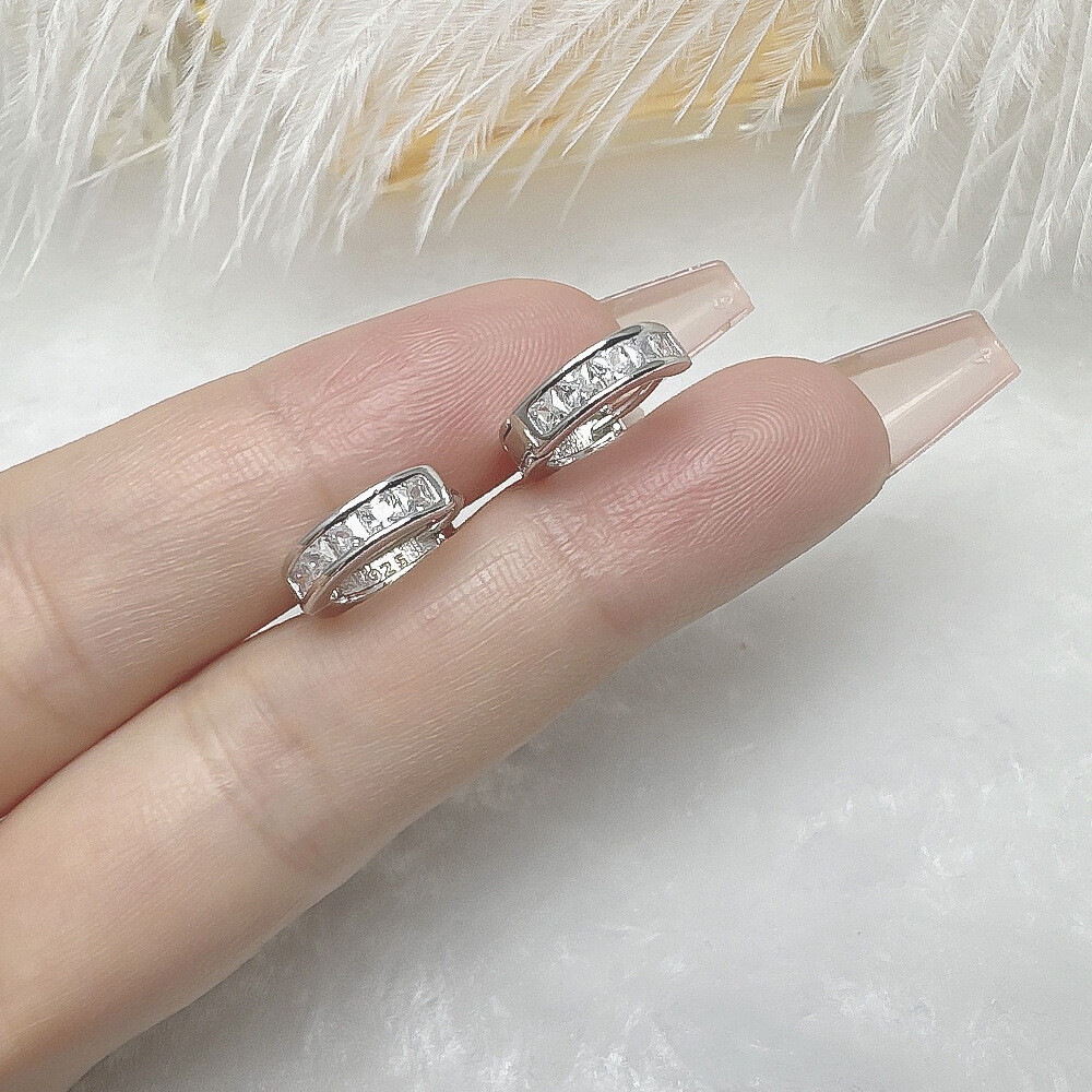 925 Solid Sterling Silver CZ Huggie Hoop Small Earrings For Men & Women USA