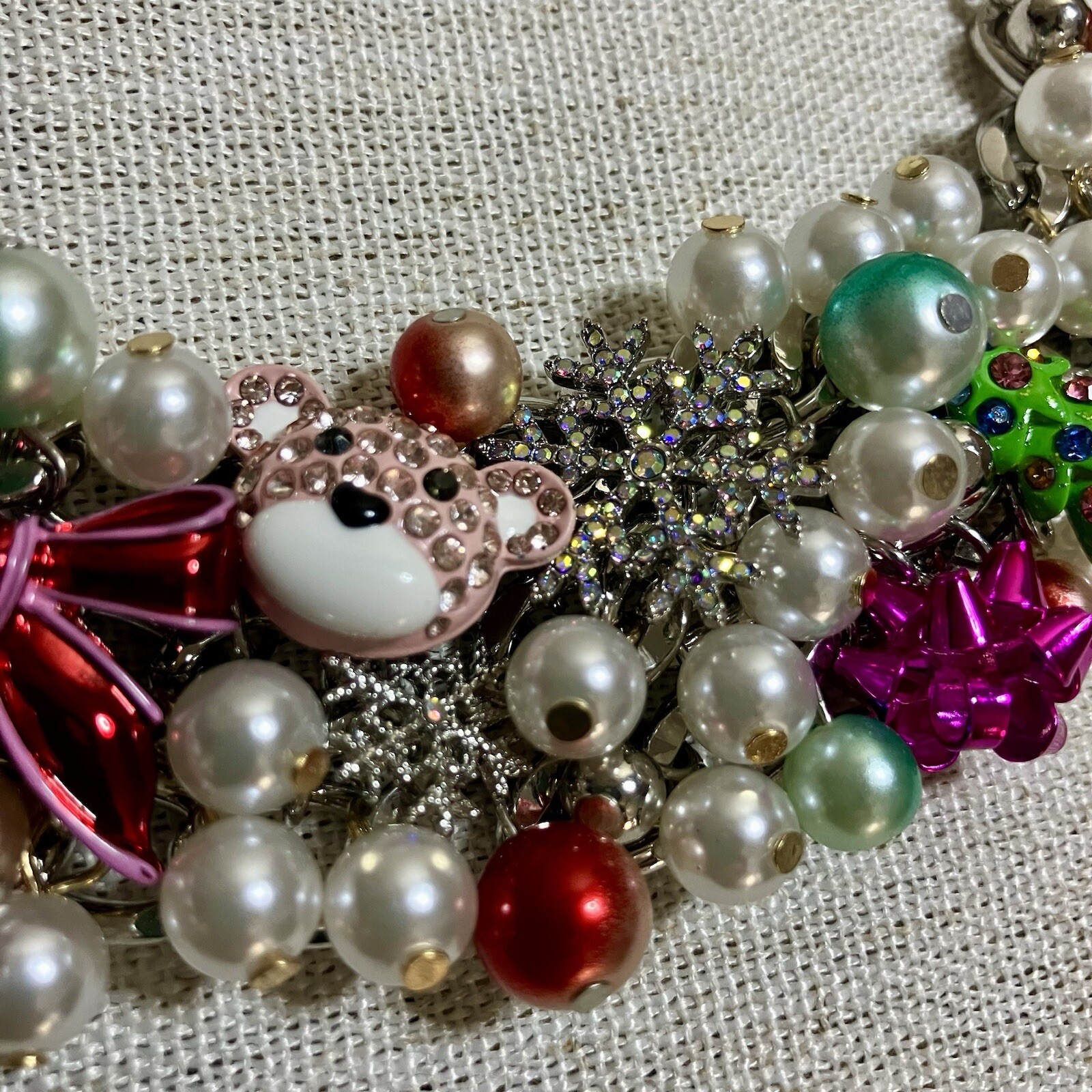 Betsey Johnson Charm Necklace Holiday Baubles Snowflake Candy Cane Christmas