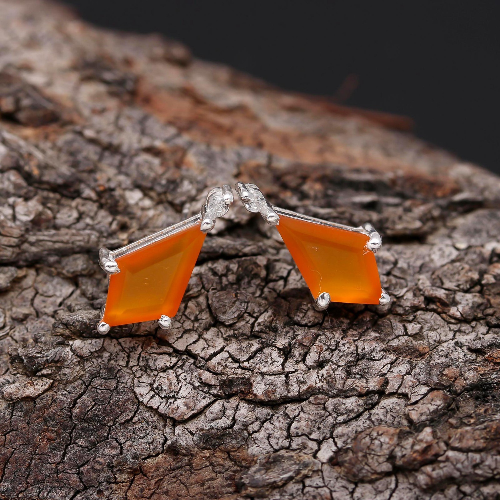 100% Natural Chalcedony Kite Stud Earrings 925 Sterling Silver Handmade Jewelry