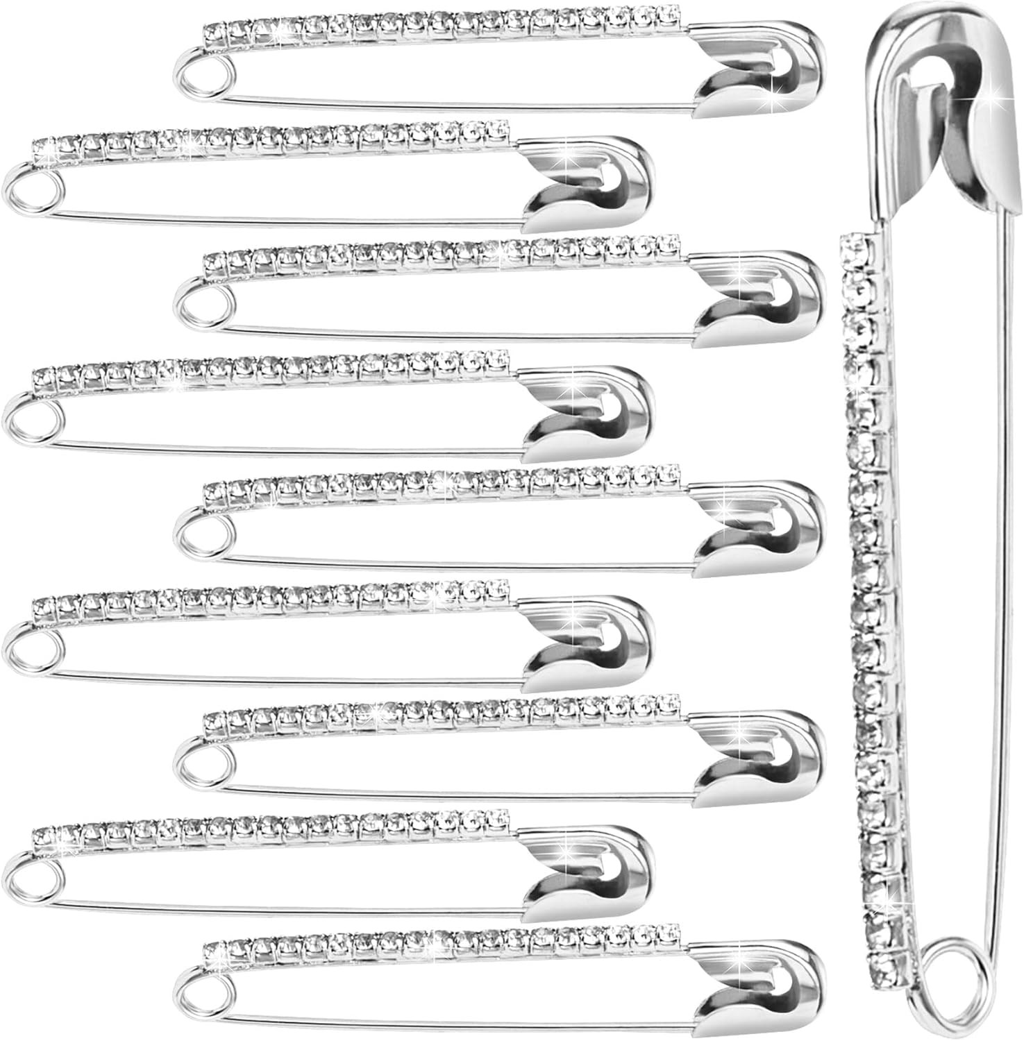 10 Pcs Safety Pin Brooch, Safety Pins for Cclothes, Decorative Safety Pins, Silv