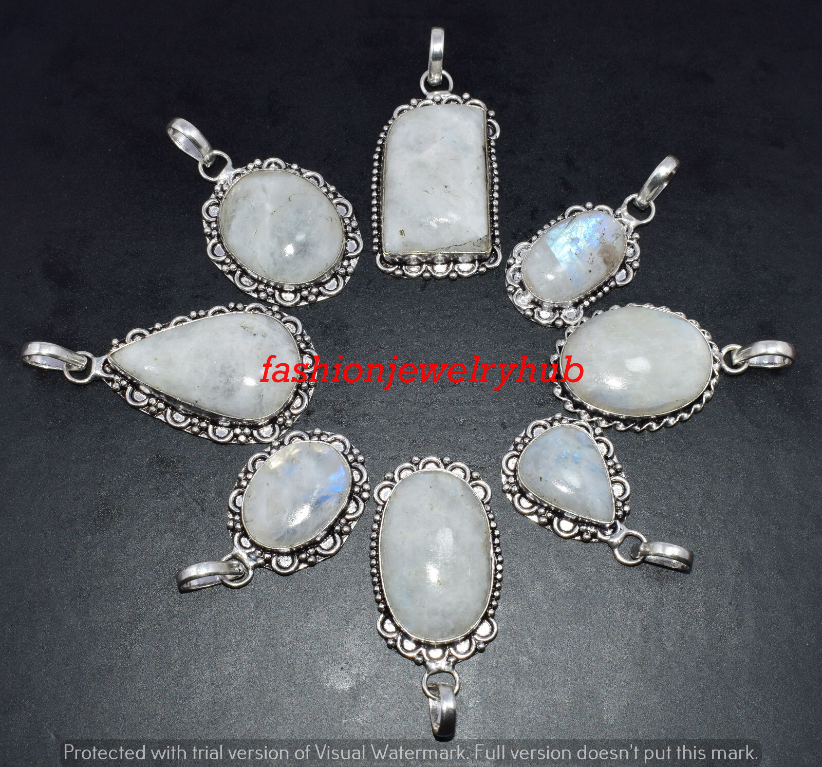 Rainbow Moonstone Gemstone Pendant 10pcs Wholesale Lot 925 Silver Plated Jewelry