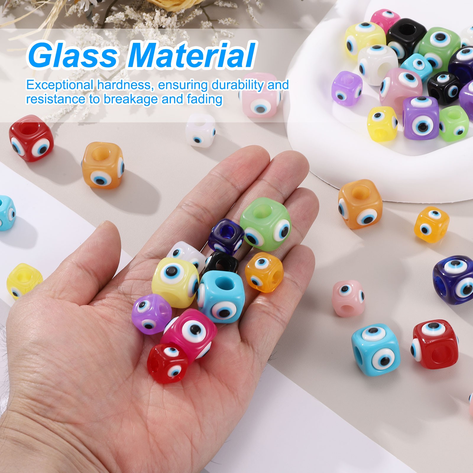12mm/16mm Evil Eye Beads, 10 Pcs Turkish Evil Eye Charm Large Hole, Dark Pink