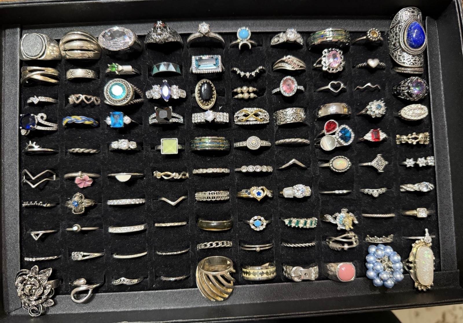 Costume Jewelry Ring Lot Silver Tone Unsigned Variety Sizes Styles 100 Pieces
