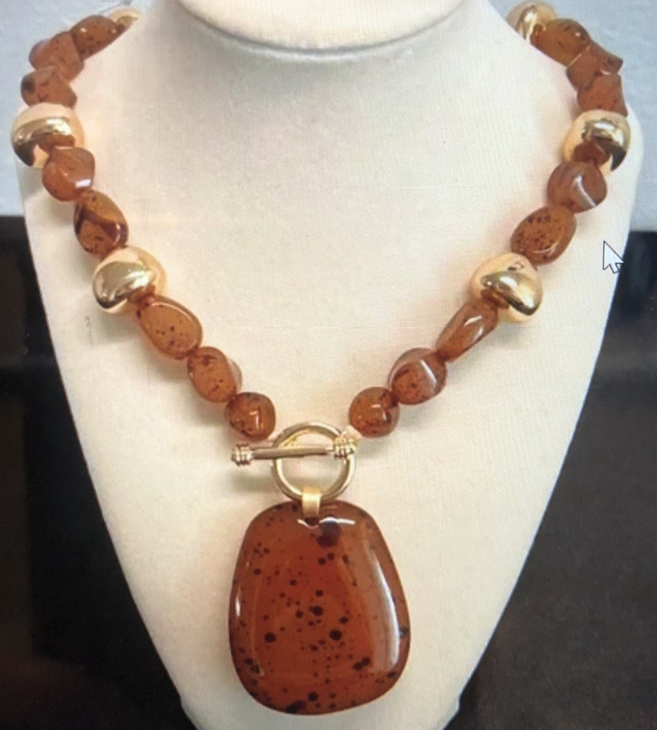 NWT Womens African Tribal Style Collar Necklace 20” Faux Amber + Free GiftBox$89