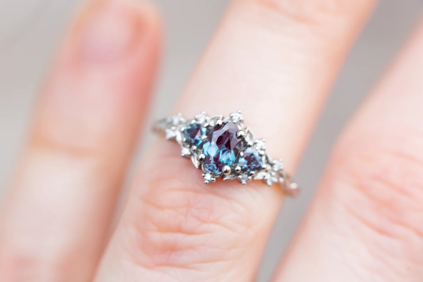 Alexandrite Ring, 925 Sterling Silver Ring, Engagement Ring, Unique Bridal Ring
