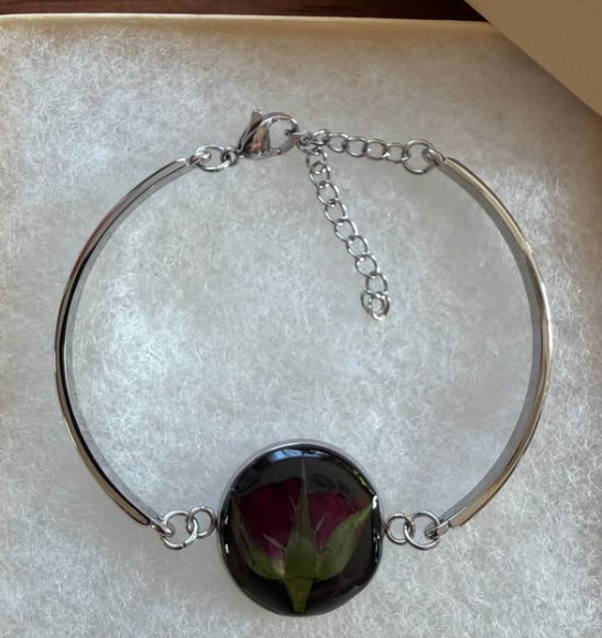 Handmade Floral Resin Bracelet – Stainless Steel – New with Gift Box – $20